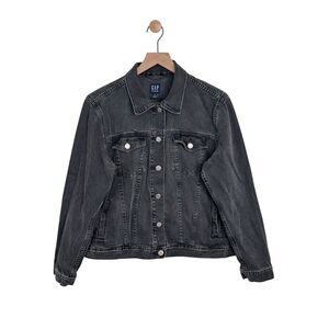 Gap Women's Washed Black Denim Jacket Size XL